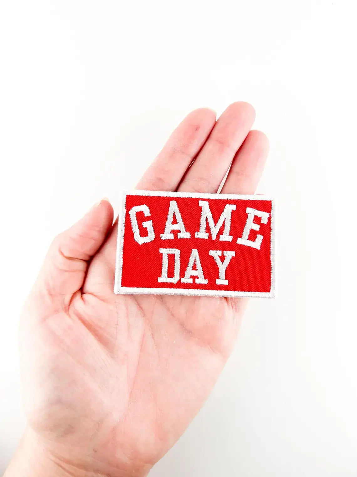 Red Game Day Embroidered Iron-On Patch Football Tailgate