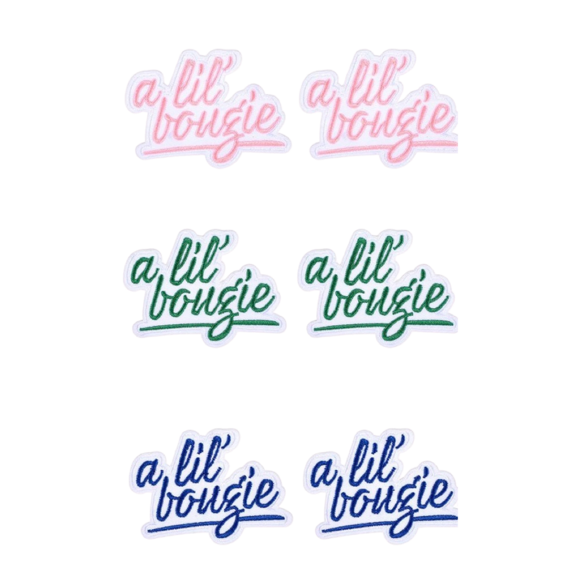 Five 'a lil' bougie' stickers in different colors on a white background