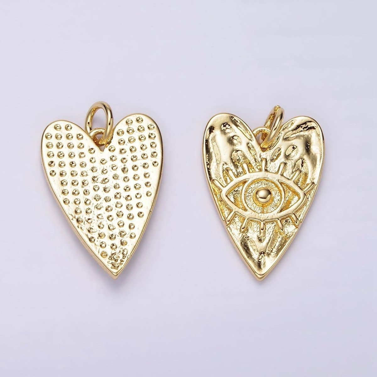 Hammered Evil Eye Heart Charm- 14k Gold Filled