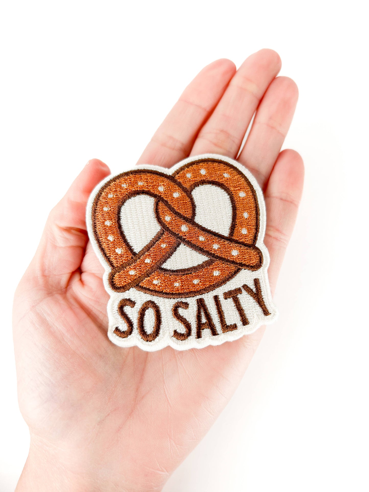 So Salty Embroidered Patch Funny Pretzel Iron On Totes Snack