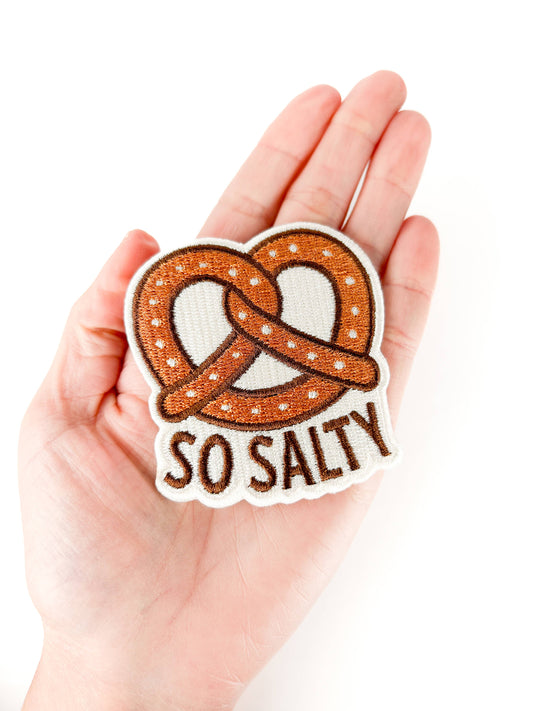 So Salty Soft Pretzel Embroidered Iron On Patch
