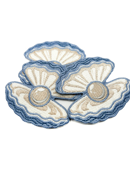 Pearl Oyster Embroidered Patch Coastal Shell Patch Nautical