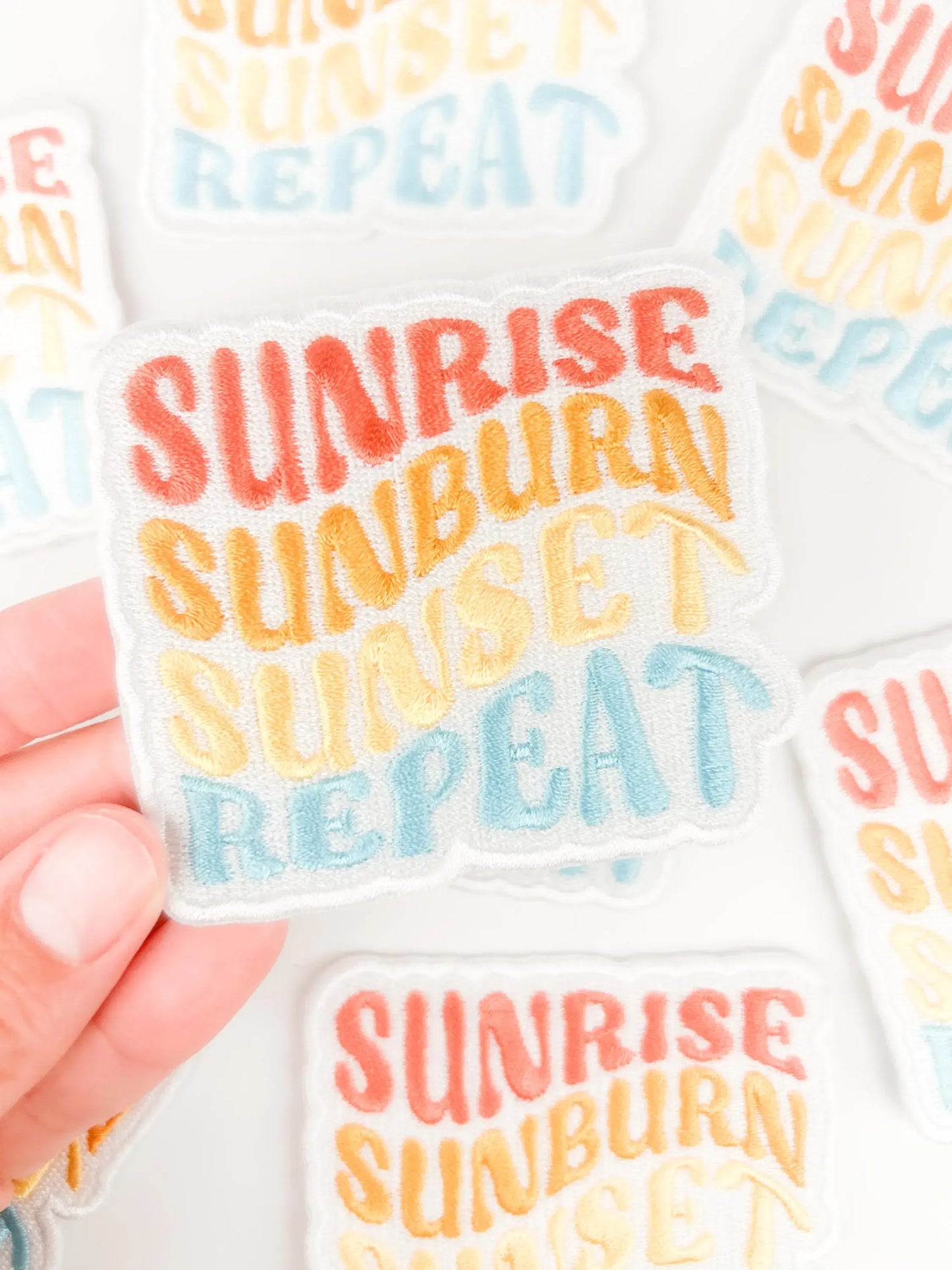 Sunrise Sunburn Sunset Repeat Embroidered Iron-On Patch Fun