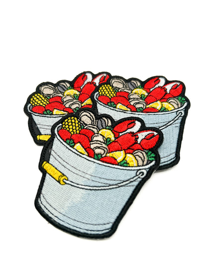 Seafood Boil Embroidered Patch Coastal Shrimp Crab Bucket