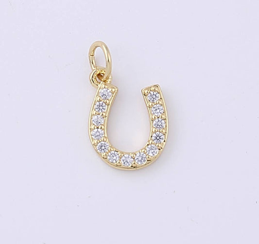 Gold Filled Horseshoe Charm Pendant CZ Micro Pave, CP1314: Gold