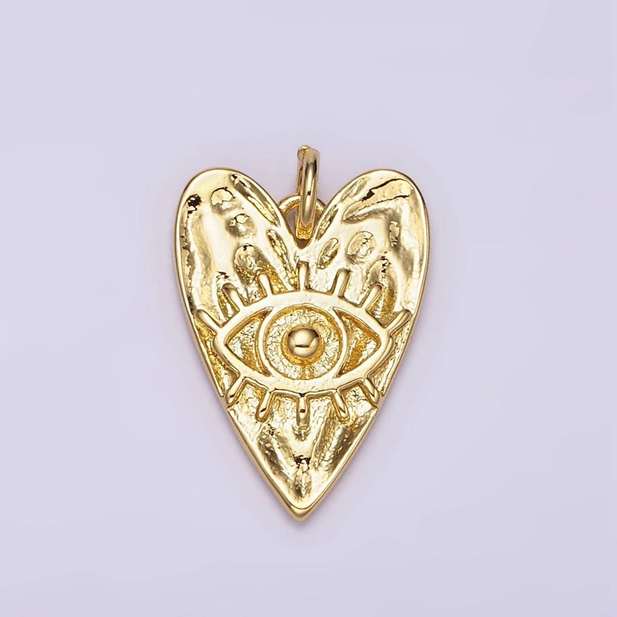 Hammered Evil Eye Heart Charm- 14k Gold Filled