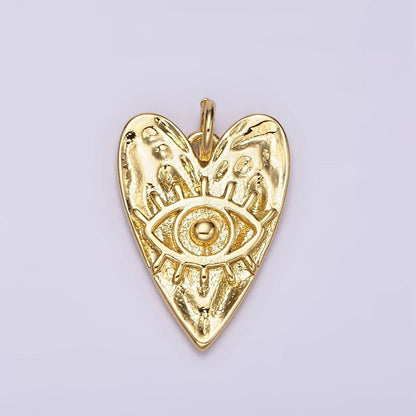 Hammered Evil Eye Heart Charm- 14k Gold Filled