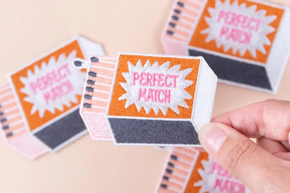 Perfect Match Embroidered Iron-On Patch Retro Matchbox