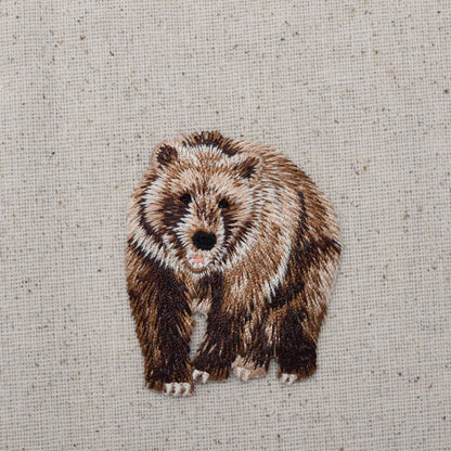 Brown Grizzly Bear, Animals, Embroidered, Iron on Patch