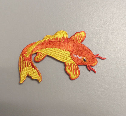 Orange Koi Fish, Nishikigoi Carp, Embroidered Iron on Patch
