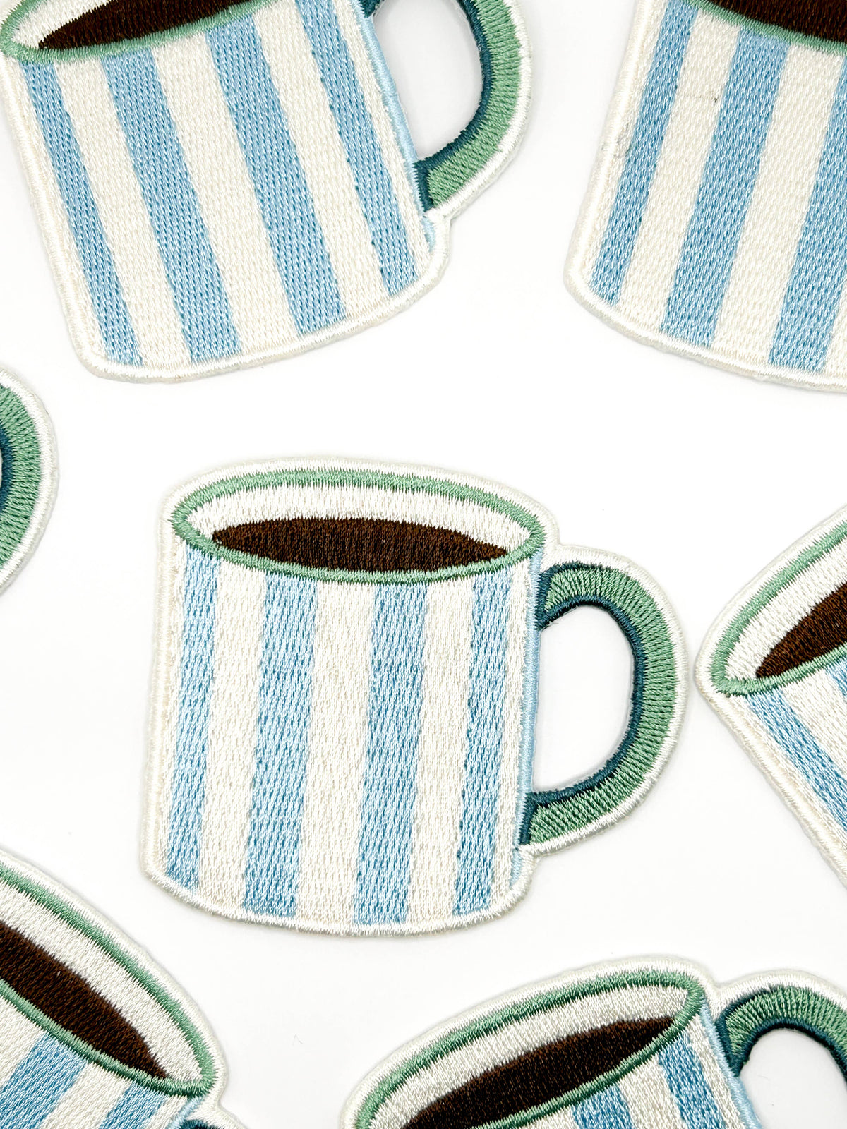 Striped Coffee Mug Embroidered Patch Iron On Cute Camp