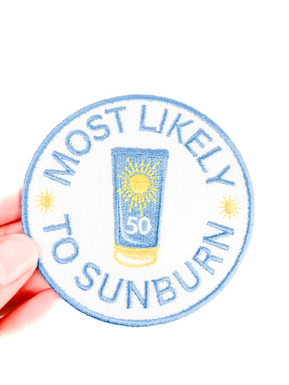 Most Likely to Sunburn Patch Funny Embroidered Iron-On Beach