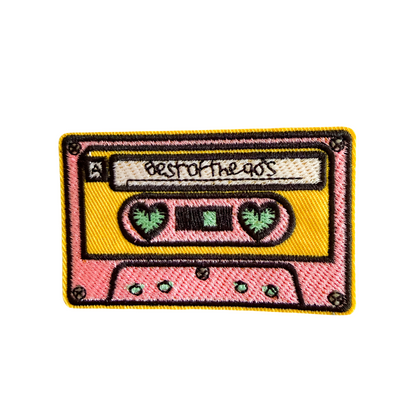 Embroidered patch of a cassette tape with 'Best of the 90s' text on a white background