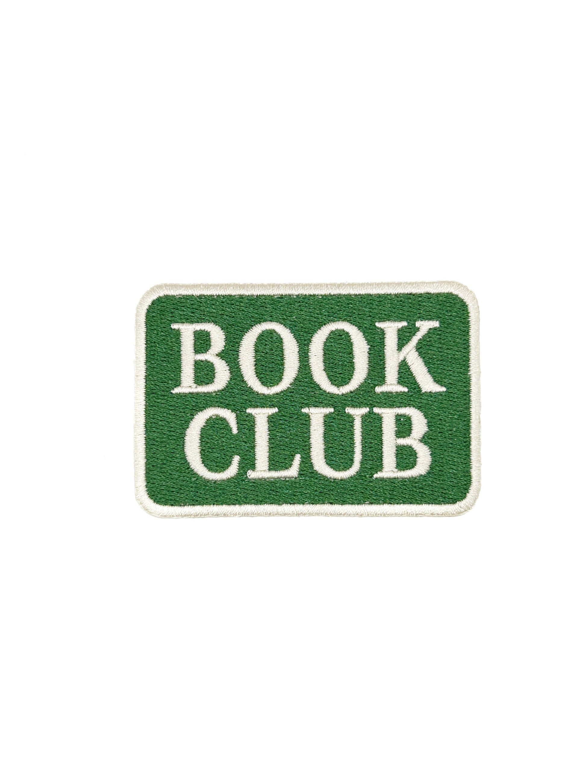 Green patch with 'BOOK CLUB' text on a white background