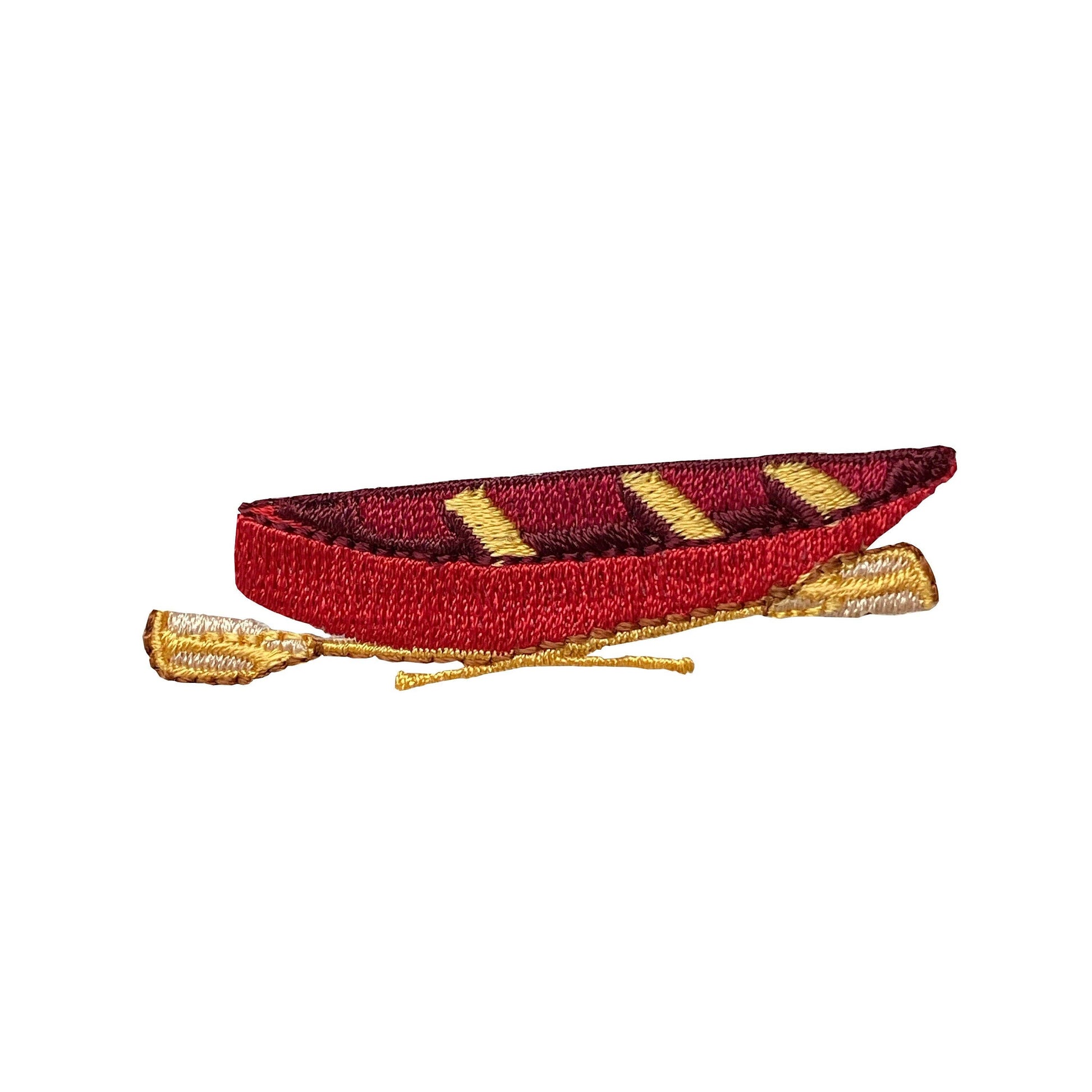 Red canoe with oars on a white background