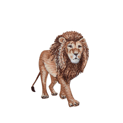 Embroidered patch of a lion on a white background