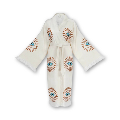 Organic Cotton Long Evil Eye Kimono Robe