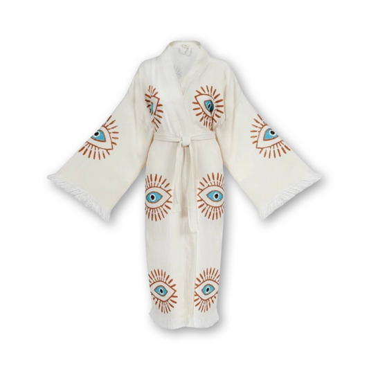 Organic Cotton Long Evil Eye Kimono Robe