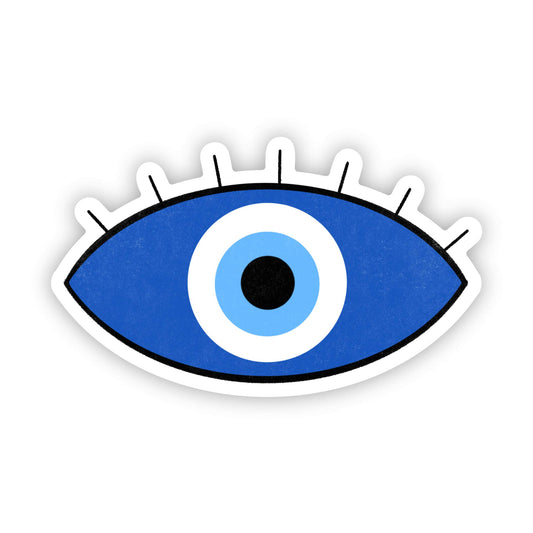 Illustration of a blue eye with a white outline on a white background