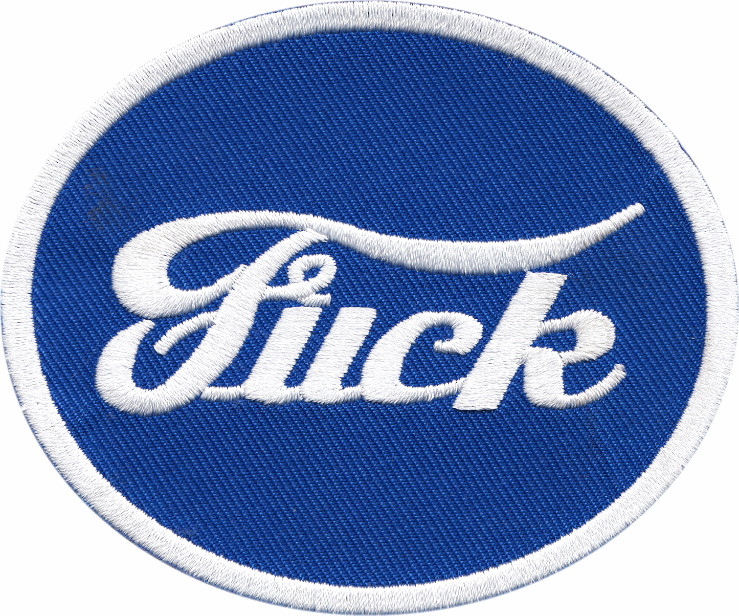 Embroidered patch with 'Flick' logo on a blue background