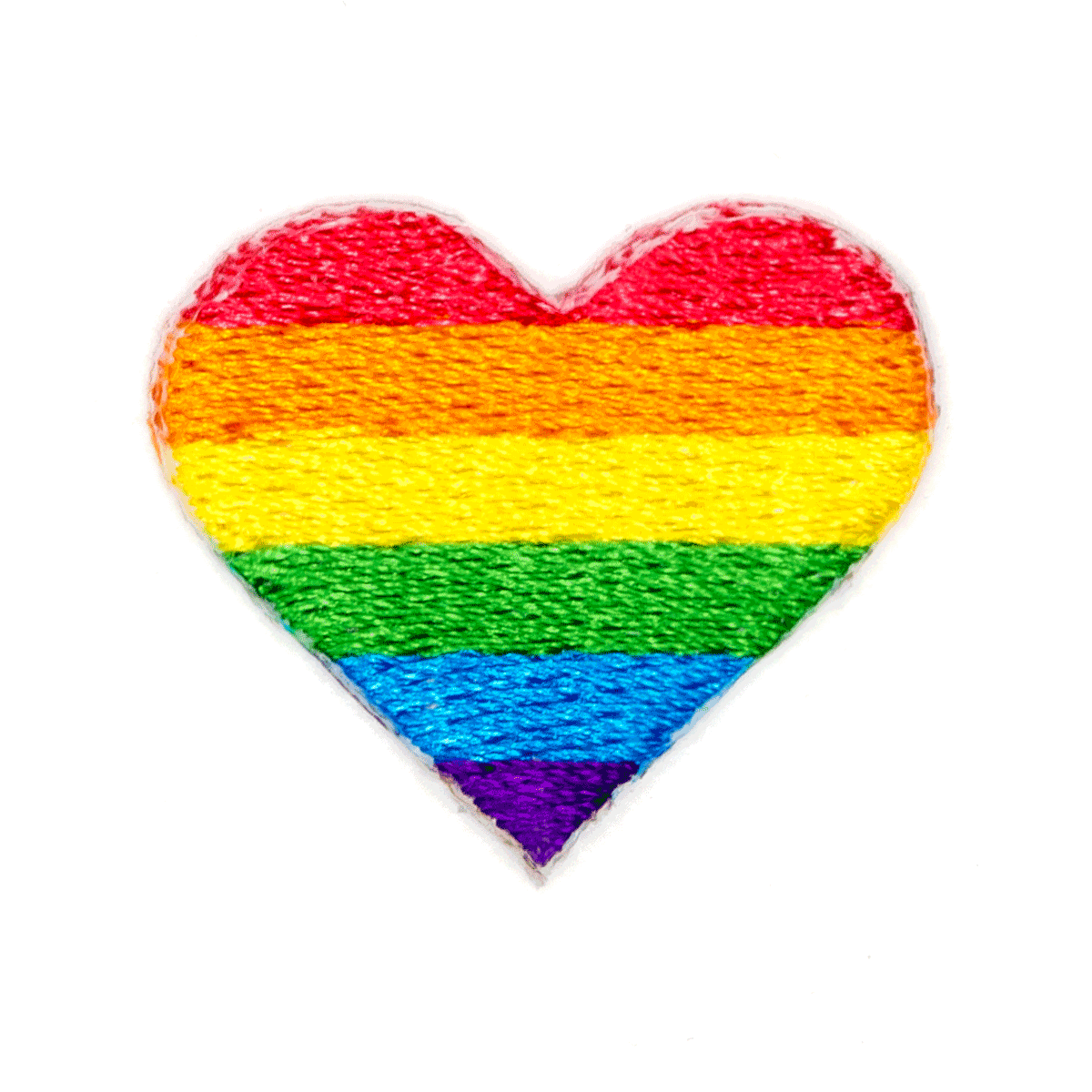 Heart-shaped patch with rainbow stripes on a white background