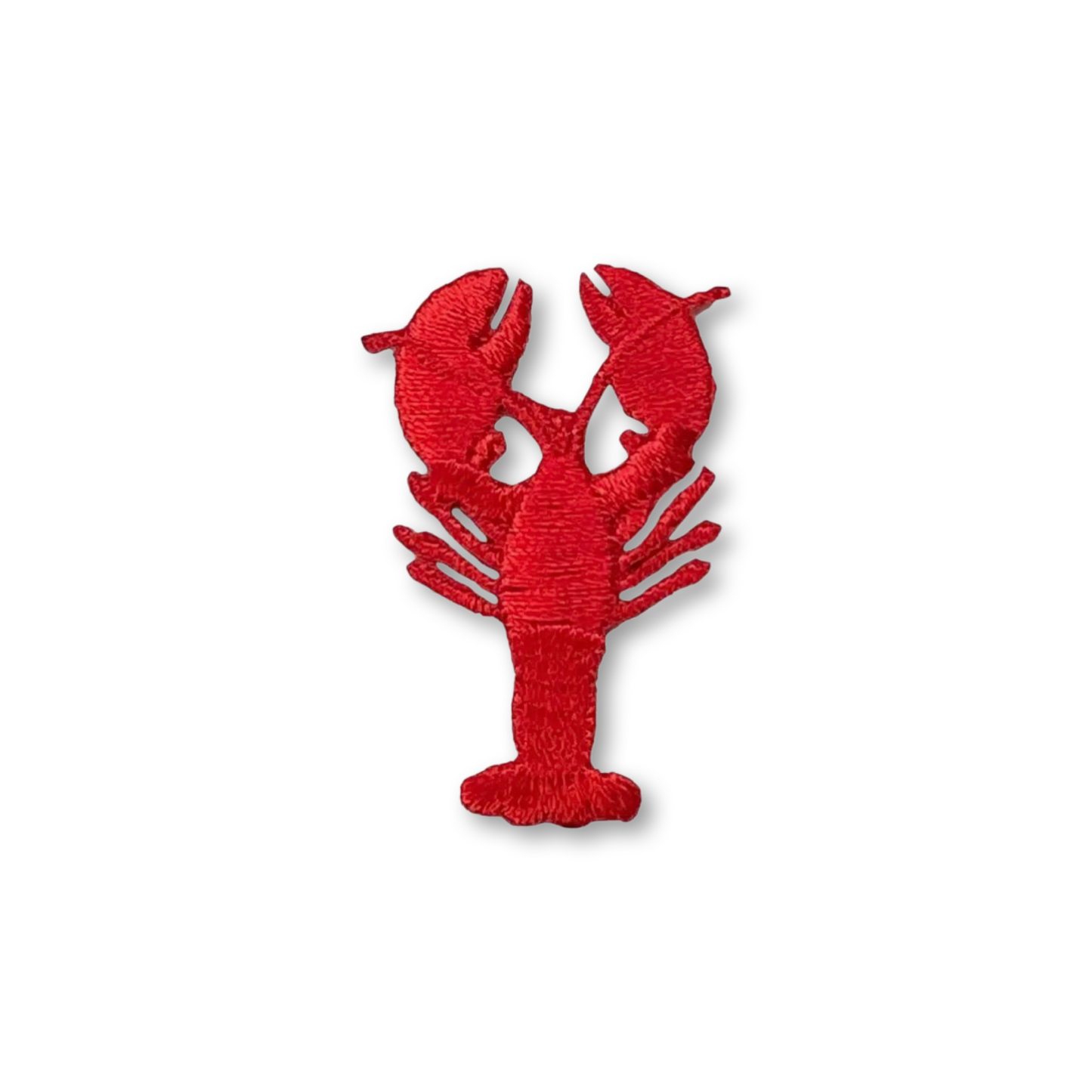 Red lobster-shaped object on a white background