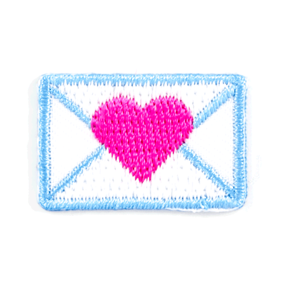 Blue envelope with a pink heart inside on a white background