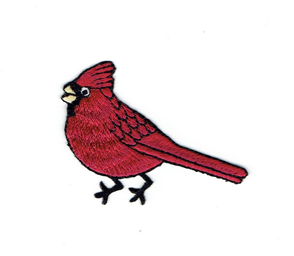 Red cardinal bird patch on a white background