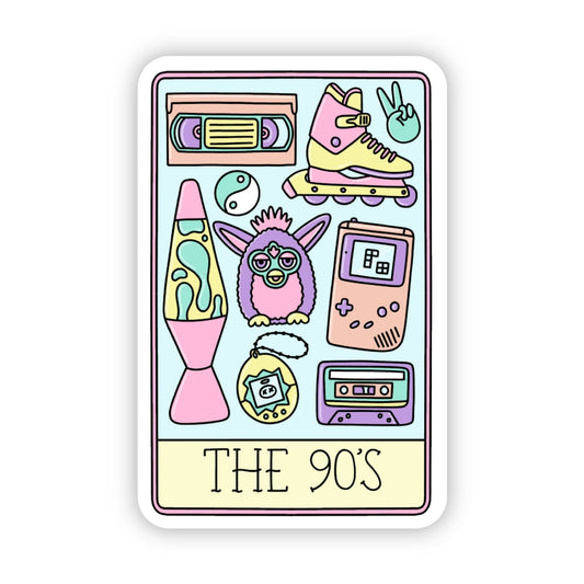 Sticker with 90s-themed illustrations on a white background