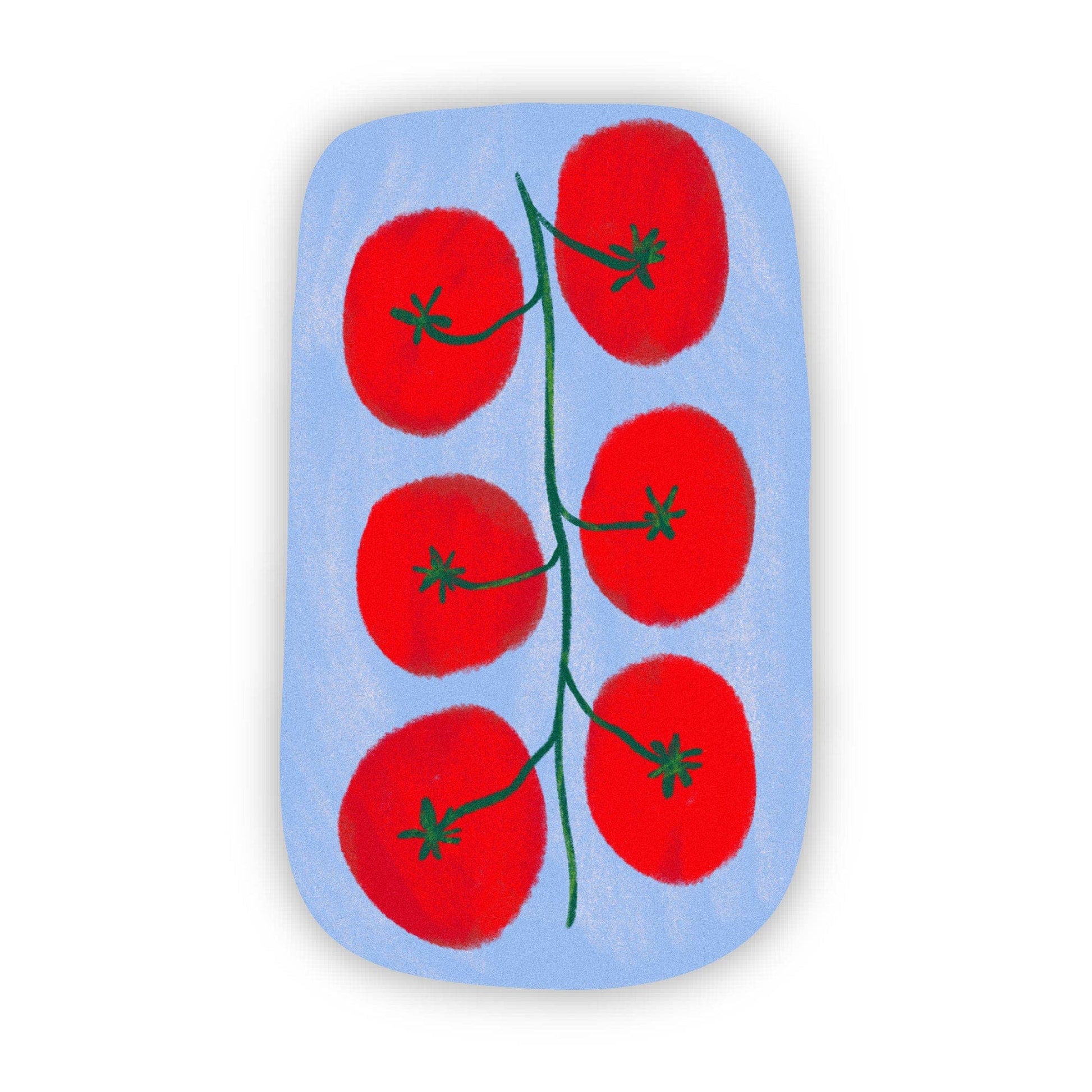 Rectangular plate with red tomatoes on a blue background