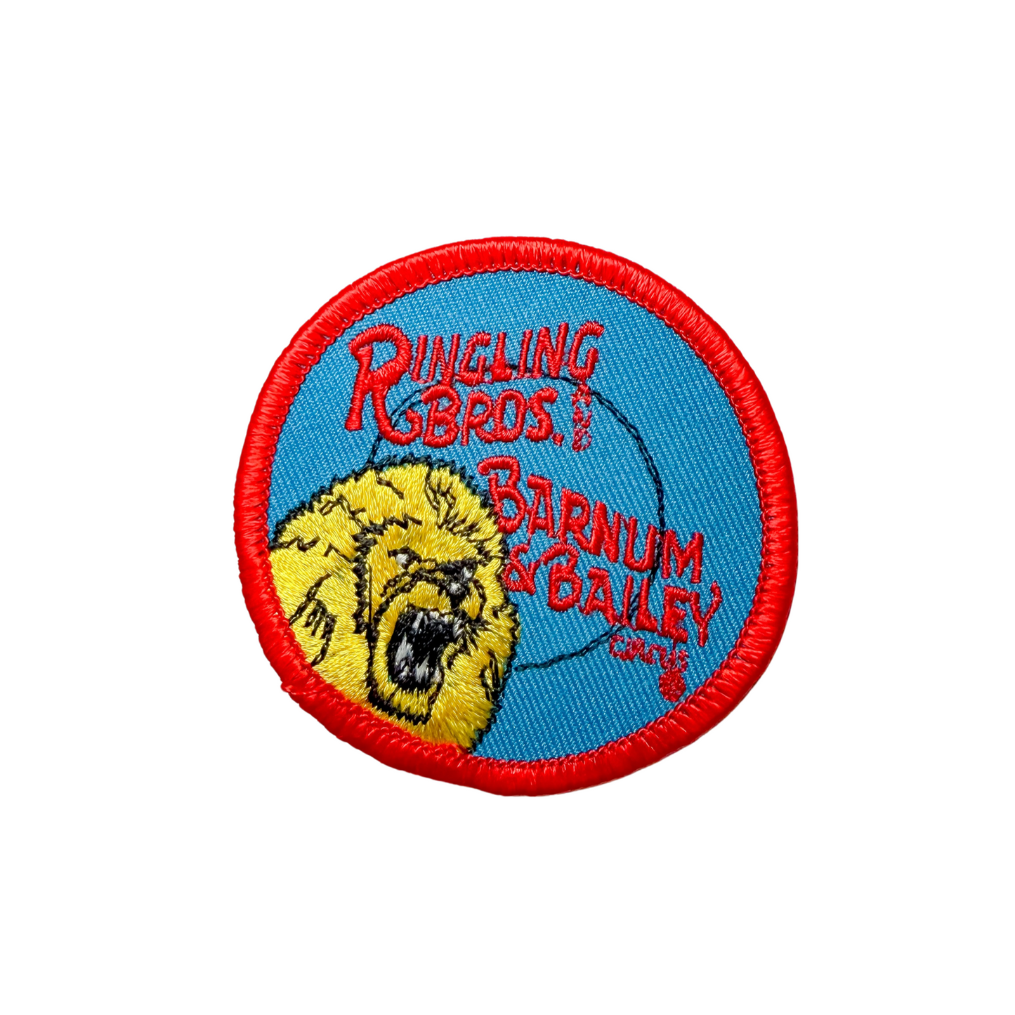 Patch with Ringling Bros. Barnum & Bailey logo featuring a bear on a blue background.