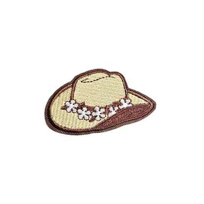 Cowgirl hat patch with flowers on a white background