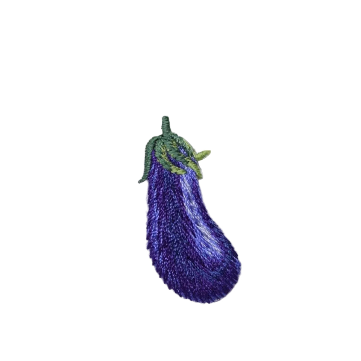 Embroidered purple eggplant on a white background