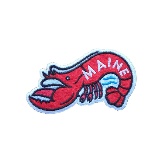 Lobster-shaped patch with 'MAINE' text on a white background