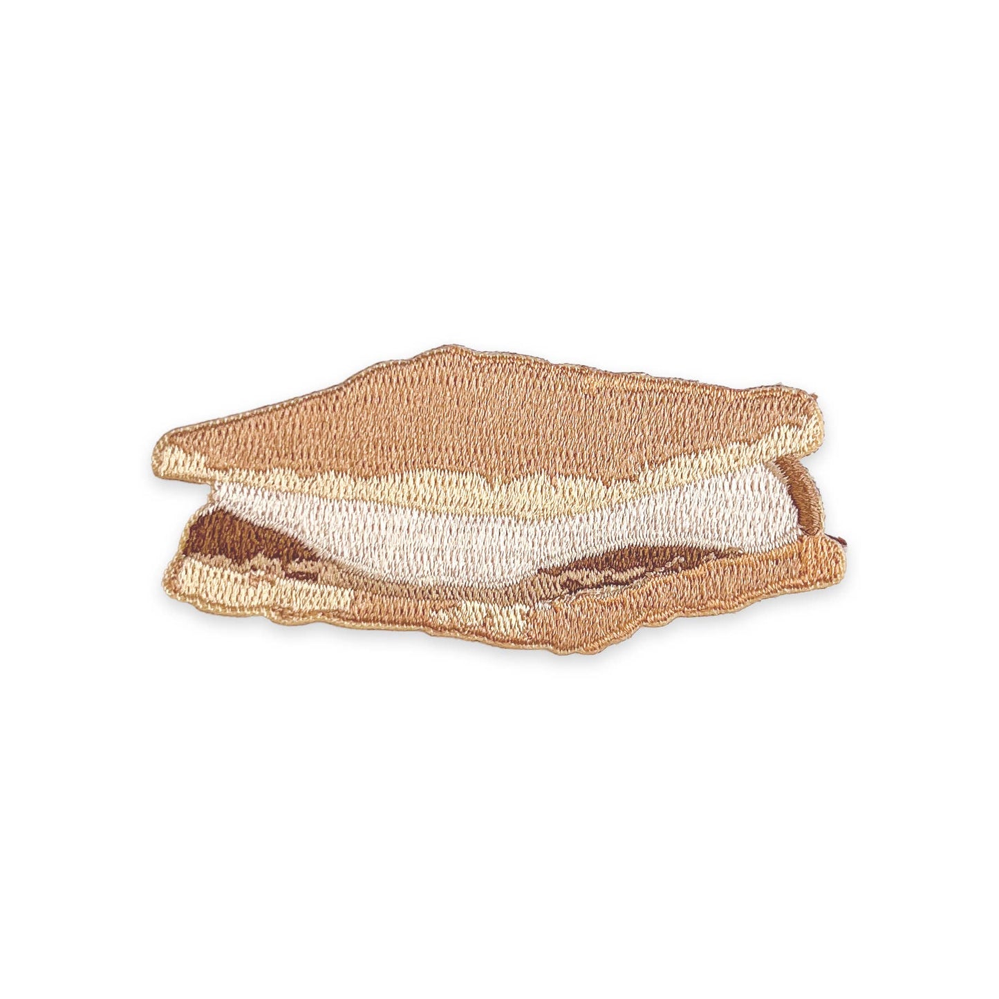 Textured s'more patch on a white background