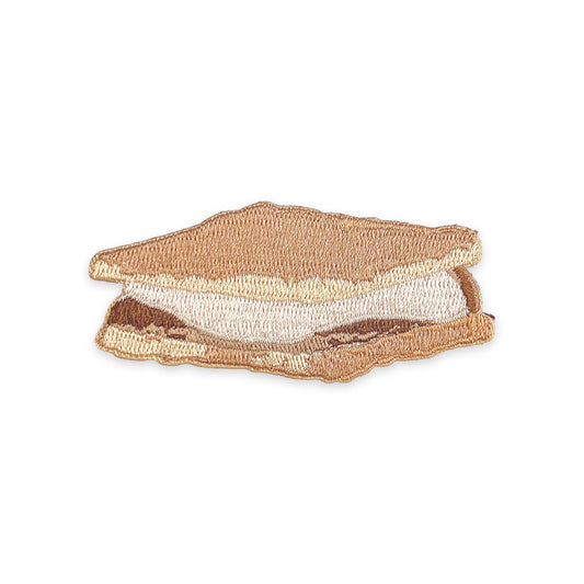 Textured s'more patch on a white background