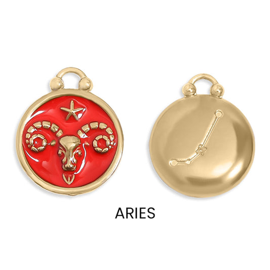 Aries 18K Gold PVD Stainless Steel Epoxy Filled Zodiac Charm Pendant