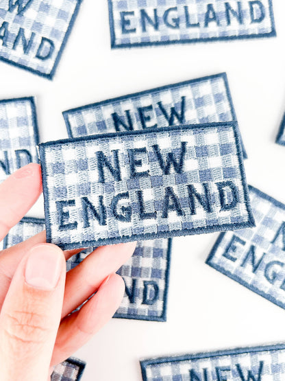 New England Patch – Blue Gingham Embroidered Iron-On
