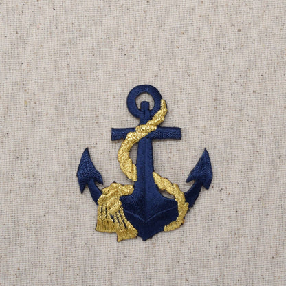Anchor - Navy Blue/Gold Rope Coastal Iron on Patch