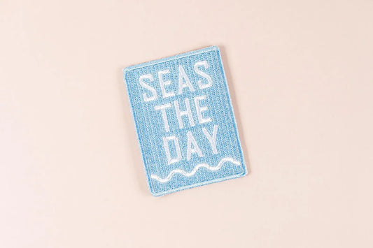 Seas The Day Embroidered Iron-On Patch Beach Nautical Coast