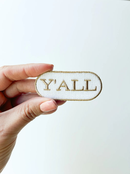 Y'all Embroidered Iron-on Patch Tan Brown
