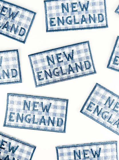 New England Patch – Blue Gingham Embroidered Iron-On
