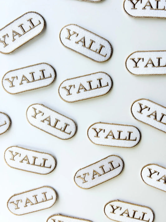Y'all Embroidered Iron-on Patch Tan Brown