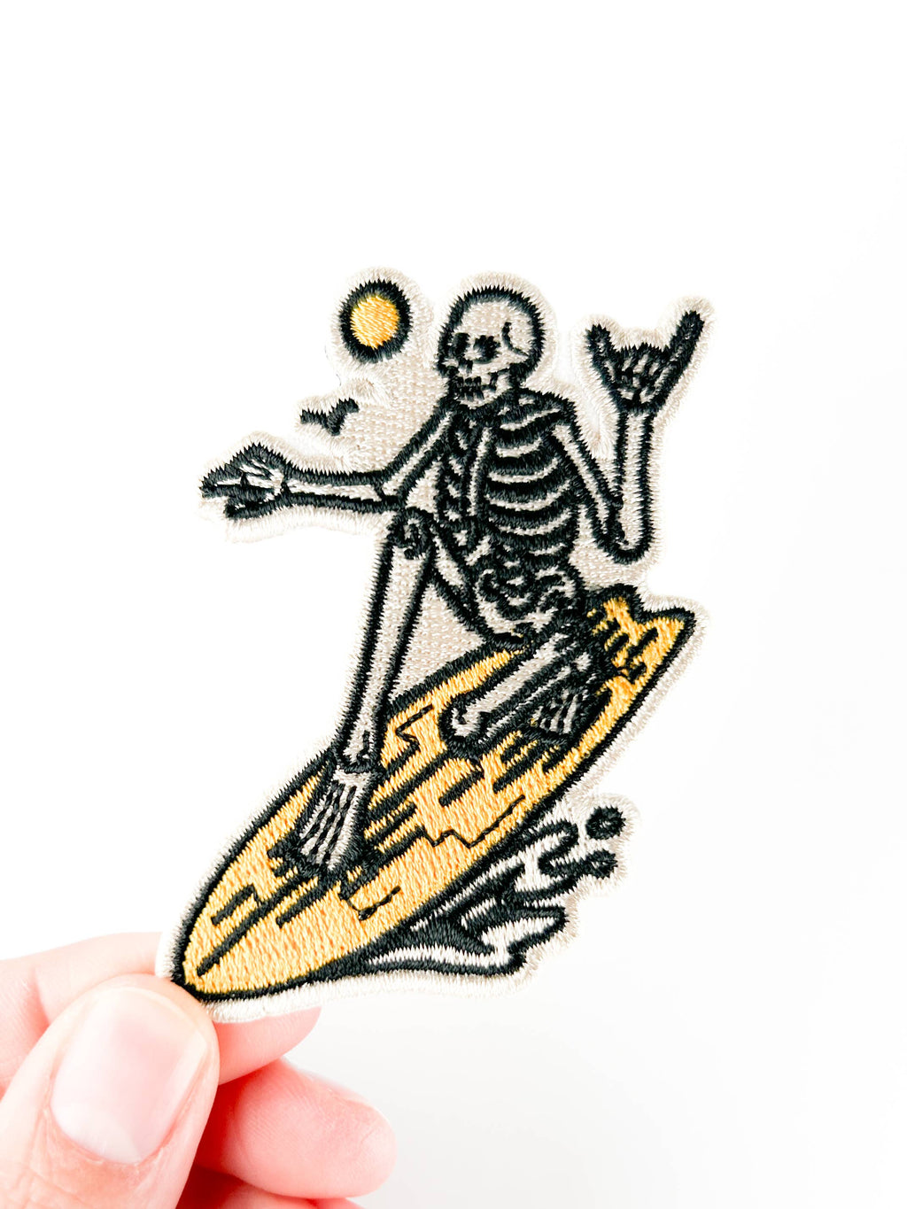 Skeleton Surfer Embroidered Patch | Surfing Iron On Patch