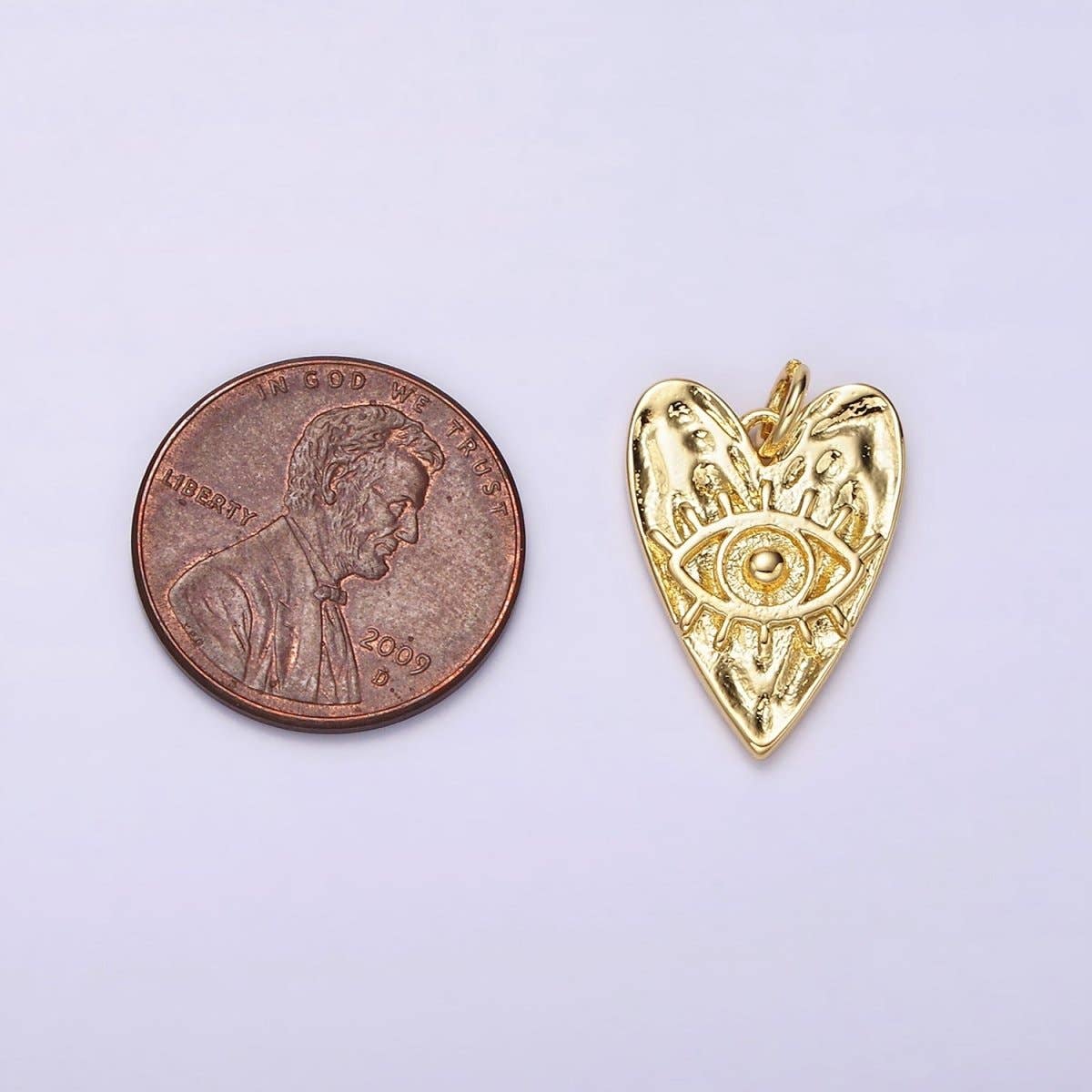 Hammered Evil Eye Heart Charm- 14k Gold Filled