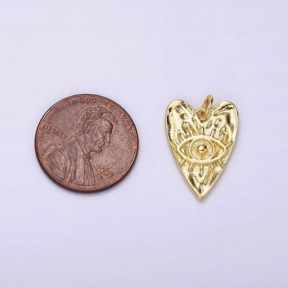 Hammered Evil Eye Heart Charm- 14k Gold Filled