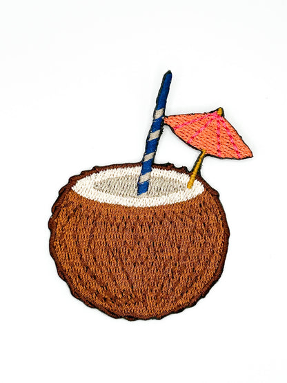 Coconut Drink Embroidered Patch Tropical Vacation Summer