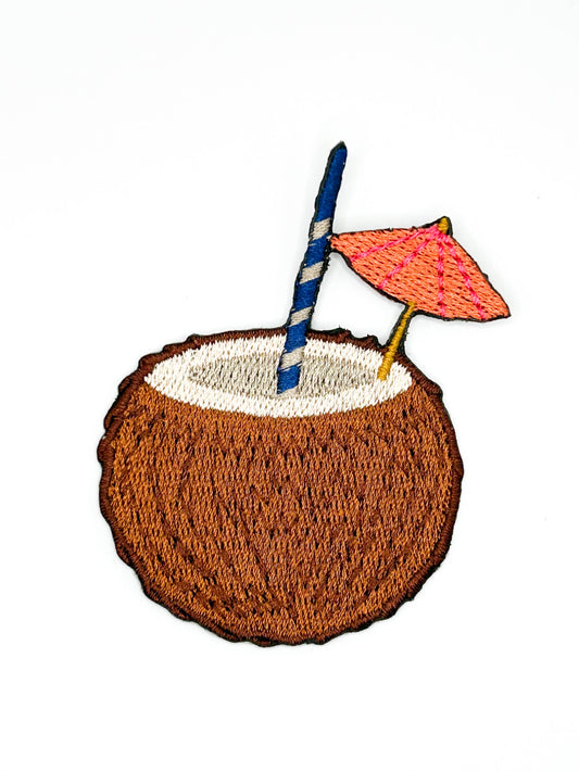 Coconut Drink Embroidered Patch Tropical Vacation Summer