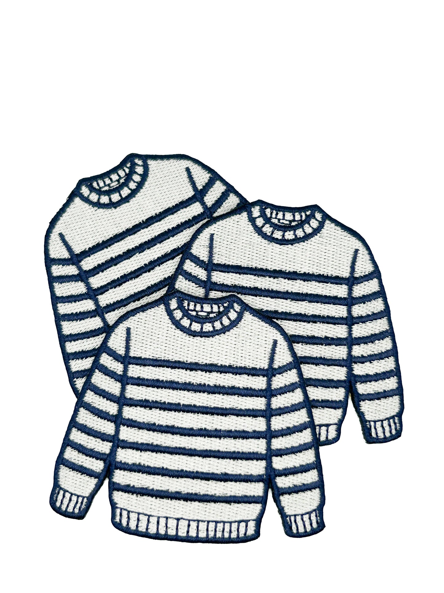 Breton Sweater Embroidered Patch Navy Cream Stripe Preppy