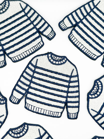 Breton Sweater Embroidered Patch Navy Cream Stripe Preppy